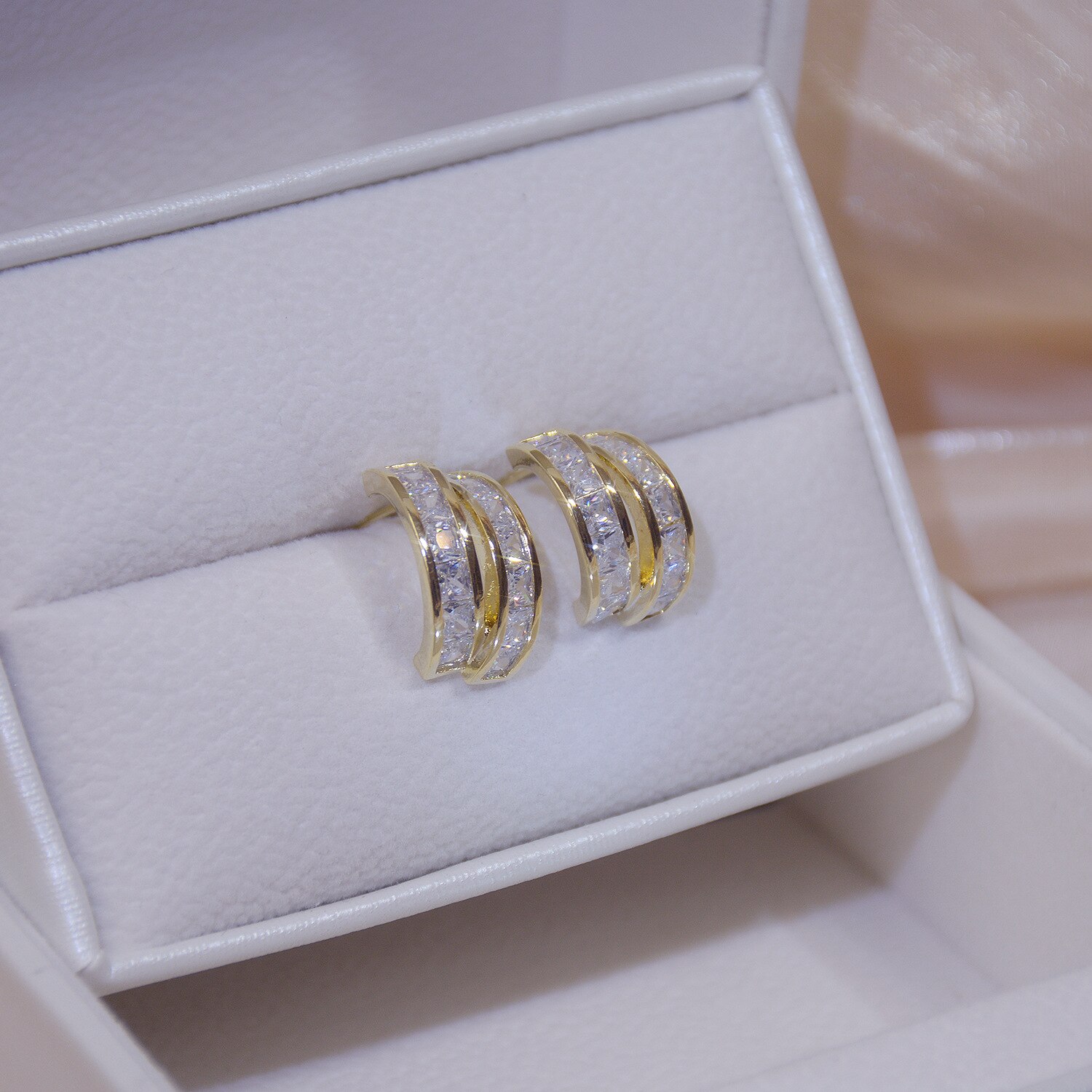 Boucles d'oreilles élégantes en or véritable 14K pour femmes, bijoux délicats en Zircon cubique AAA, Style Simple