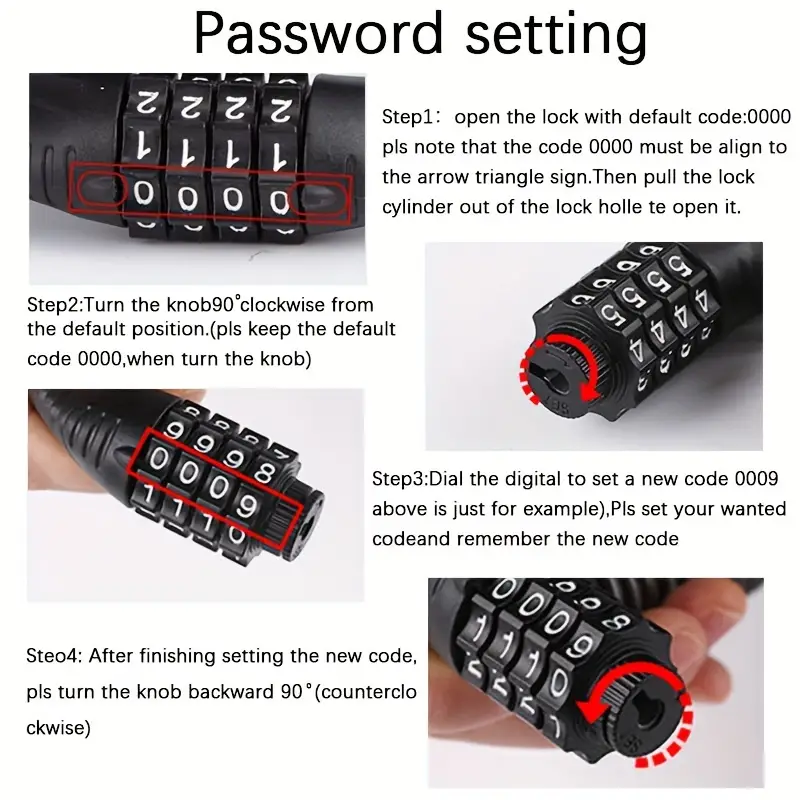 1 st Fietsslot Draad Touw Kettingslot Combinatieslot Mountainbike Motorfiets Anti-diefstal Wachtwoord Tas Slot Helm Slot