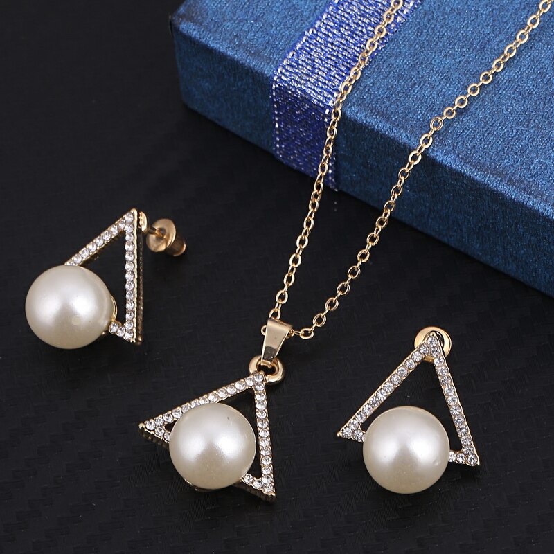 Hesiod-Conjunto de collar y pendientes de perlas de imitación de copo de nieve blanco, collar de cristal austriaco, conjuntos de joyería para mujer: F1122