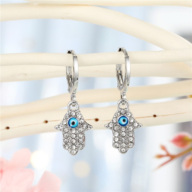 1 Paar Hart Evil Eye Hoepel Oorbellen Voor Vrouwen Sieraden Mode Eenvoudige Shiny Turkse Eye Fatima Hand Geometrische Cirkel oorbellen: Platinum Plated