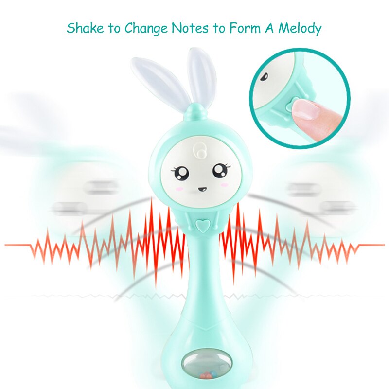 Baby Bunny Rattles Musical Shakers Smooth Hand Drums Molar Teeth Bells Rattles Bites Chews Grasp Training 0-12 Months Baby Toys