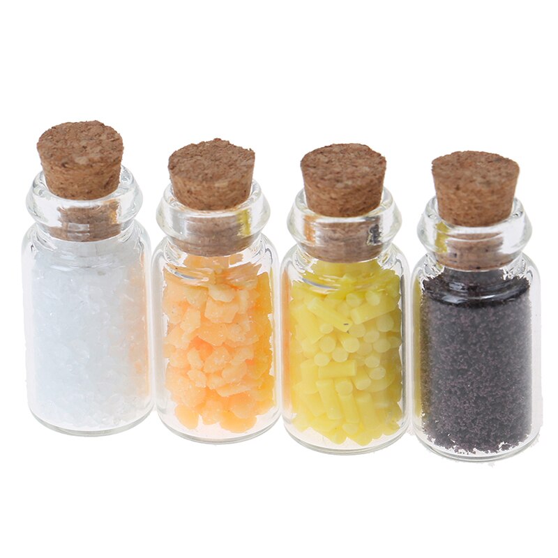 4Pcs 1:12 Miniature Display Glass Bottles Jars with Cork for Food Storage Dollhouse Kitchen Accessories: Default Title