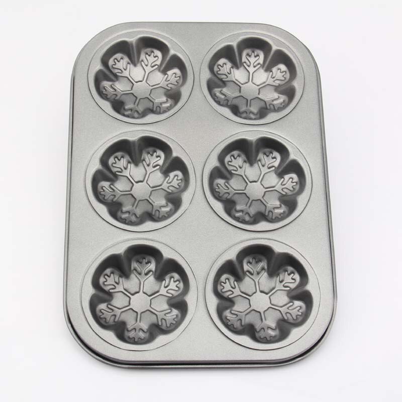 Bandeja para hornear molde de pastel de 6 cavidades, moldes de acero al carbono antiadherentes para pasteles, magdalenas, muffin, pastel de café, pudín y jabón: snowflake style