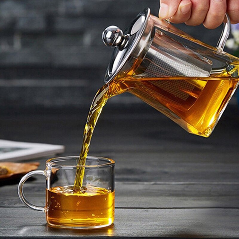 Bule de vidro resistente ao calor com infusor de aço inoxidável recipiente aquecido pote de chá boa clara chaleira quadrado filtro cestas