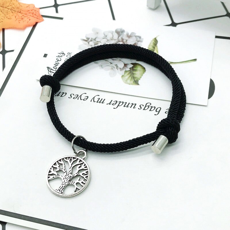 Moda pleciona lina drzewo życia uroku bransoletki mężczyźni kobiety Handmade regulowana czerwona nić bransoletka para Braclet prezent dla najlepszego przyjaciela: black