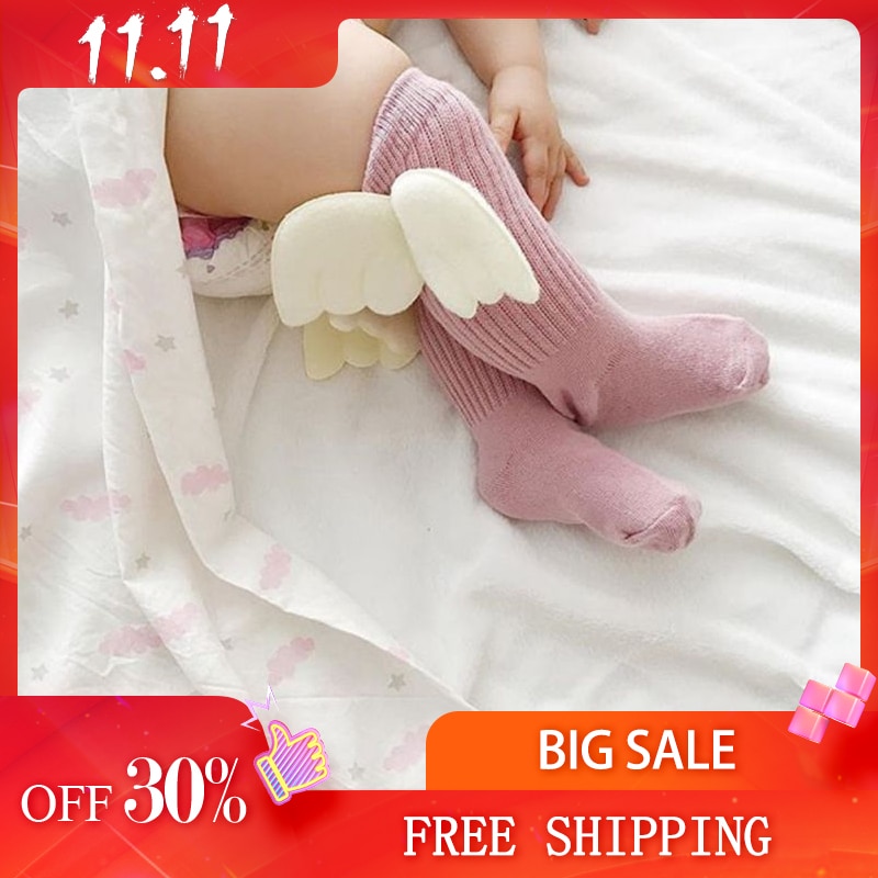 Newborn Baby Girls Socks Angel Lovely Wing Toddler Infant Kid Cotton Knee Winter Warm Cute Casual Socks 0-4T