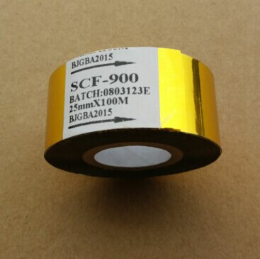 Termisk printer bånd blæk termisk overførselsbånd rund sort bælte kode tape 25mm*100m gylden gul