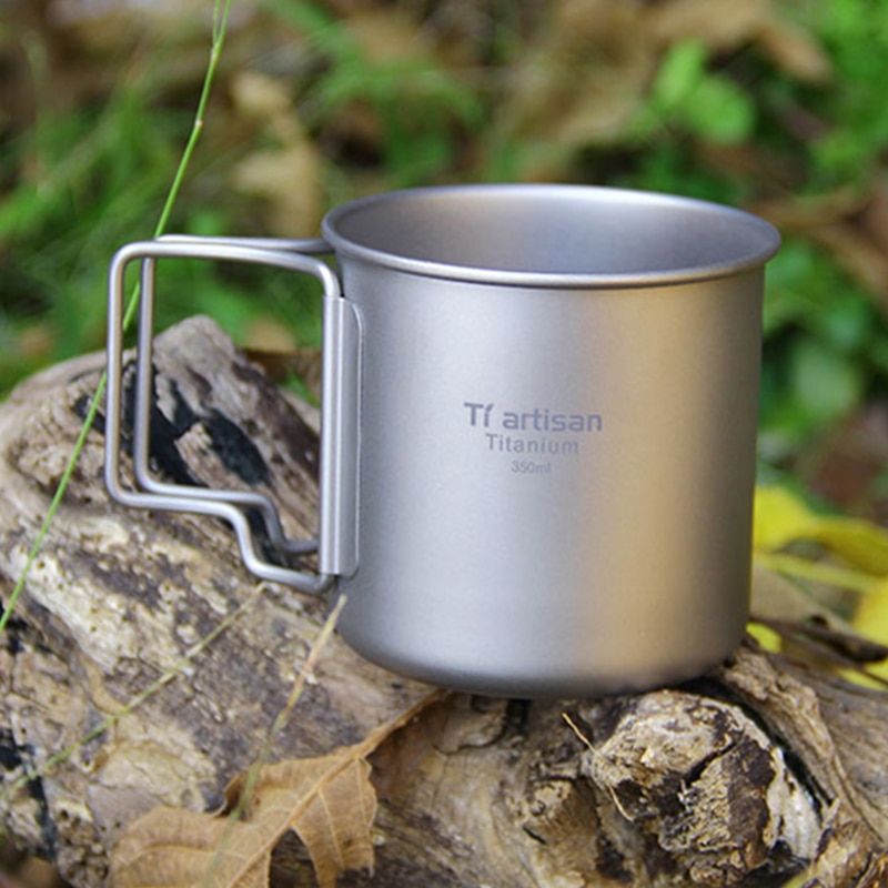 Tiartisan 350ml Titanium Cup Outdoor Camping Water Cup Tea Coffee Mug Foldable Handle Drinking Mugs Lightweight 85g Ta8303