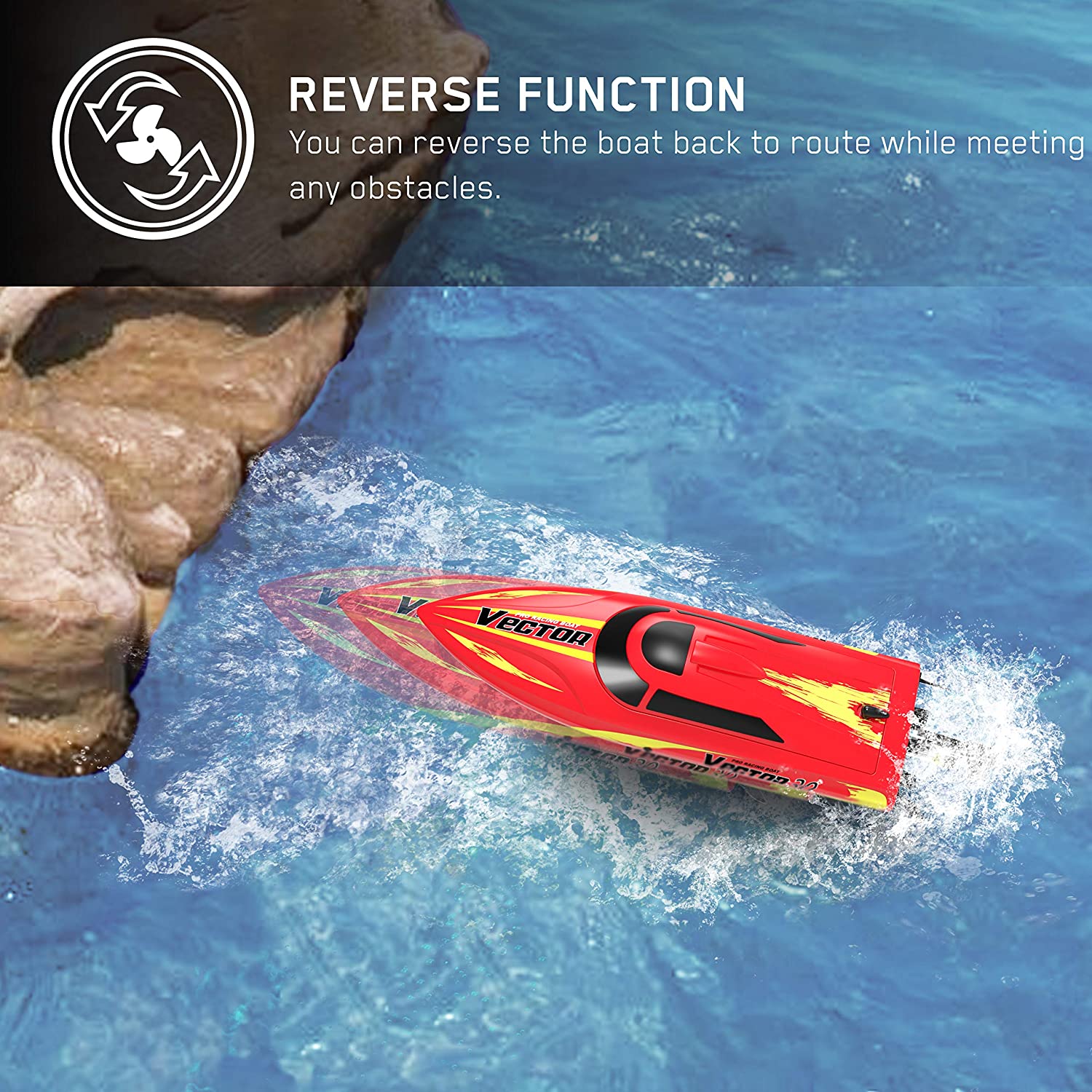 VOLANTEXRC Vector30 Remote Control Boat for Pools & Lakes, High Speed RC Boat for Kids or Adults with Self-righting (795-3) red