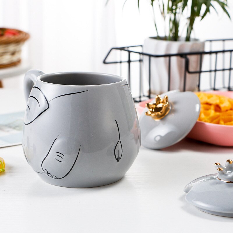 Cartoon Stereo Relief Elephant Ceramic Coffee Mug With Lid Spoon Home Office School Milk Tea Water Mugs Drinkware Cup