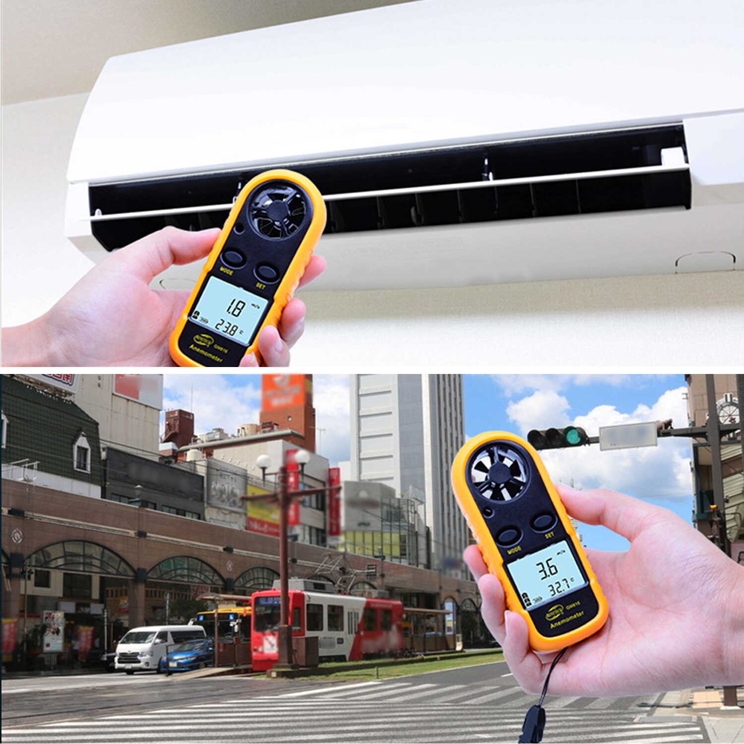Mini anémomètre numérique LCD portable compteur de vitesse du vent jauge de vitesse du vent 0.3-30 m/s testeur de capteur avec écran rétroéclairé