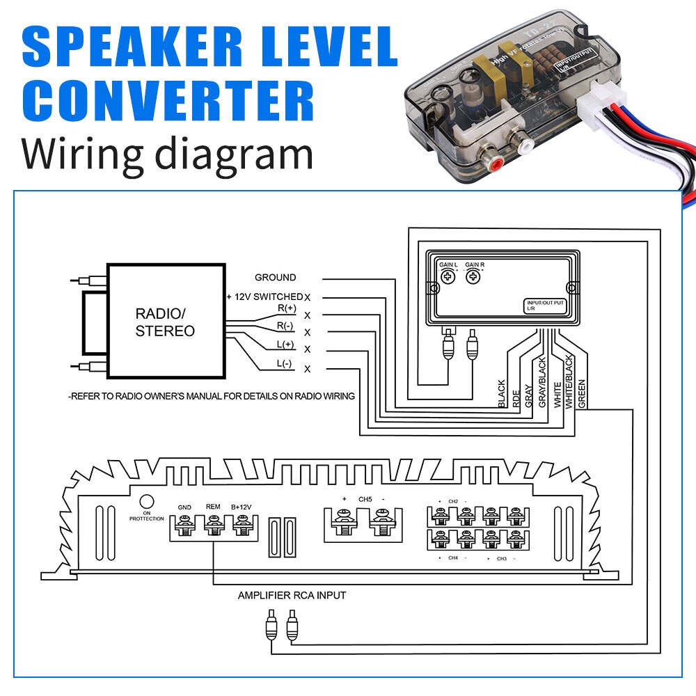 Convertidor de Audio para coche, adaptador de convertidor de nivel de altavoz de línea de alta a baja frecuencia ajustable, RCA estéreo, 12V, novedad de 2022