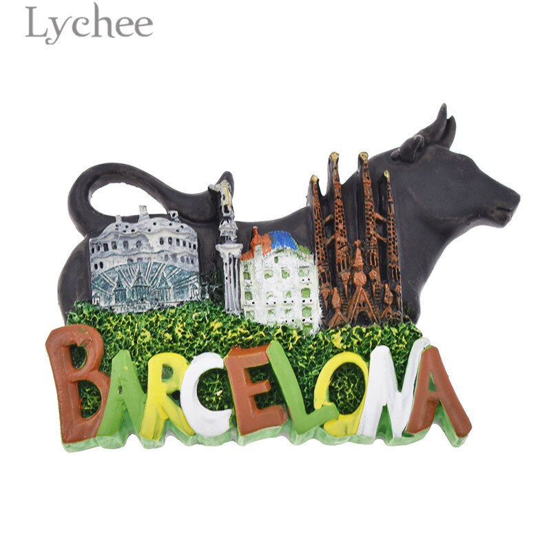 Lychee 1pcs 3D Barcelona Resin Fridge Magnet Landscape Refrigerator Magnets Travel Souvenir Kitchen Decoration: 1