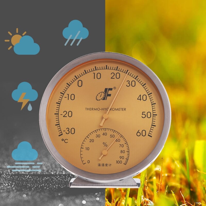 Stainless Steel Analog Dial Thermometer Hygrometer Temperature Humidity Meter 62KD