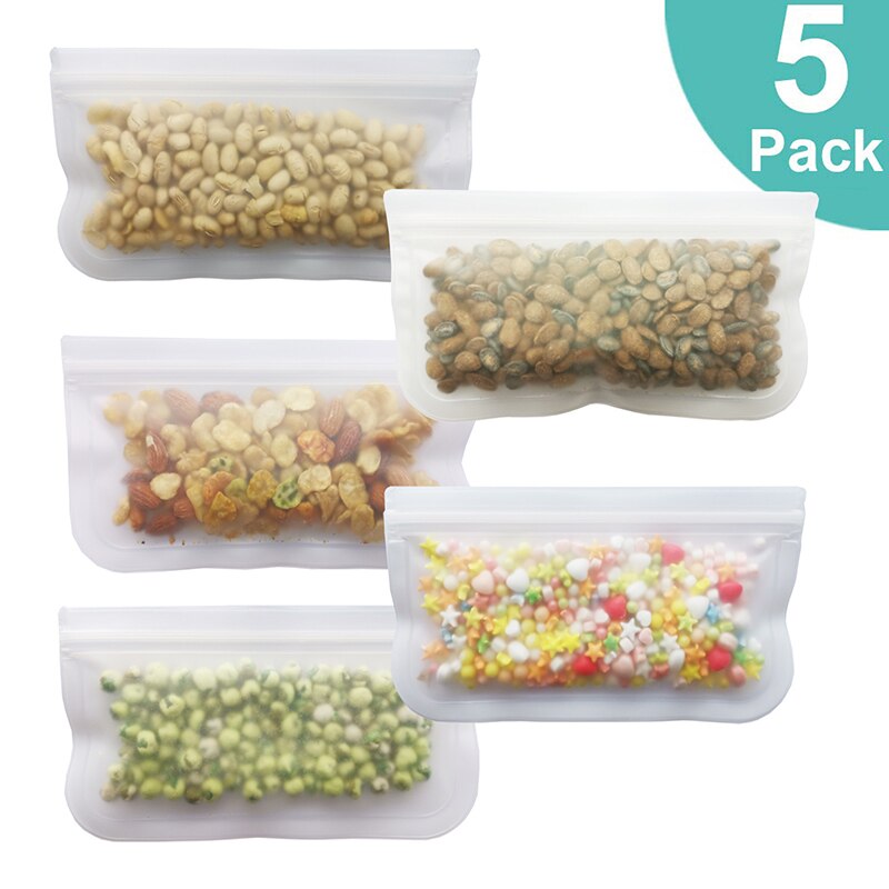 12Pcs Reusable Silicone Food Storage Bags Stasher Wrap Seal Bowl Vacuum Containers Leakproof Up Zip Shut Bag Cup Fresh Bag: 5pcs