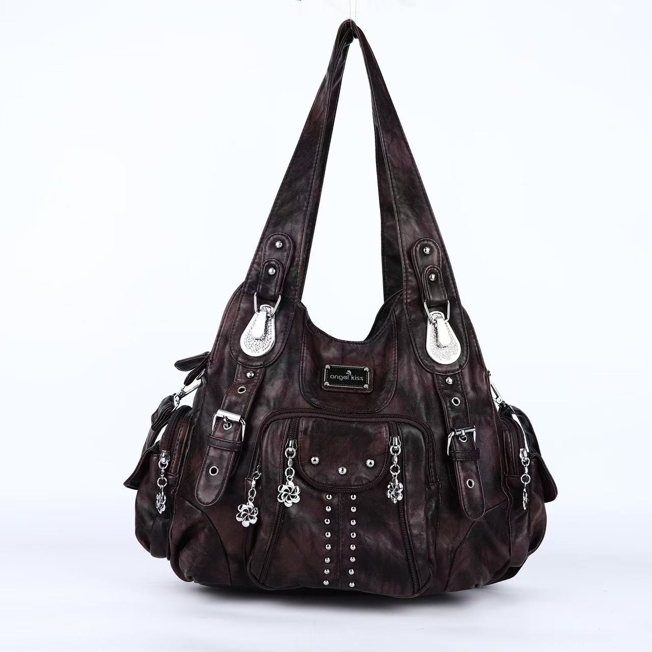 Angelkiss Bag Women Handbags Women Shoulder Bags PU Leather Handbag Female Satchel Big Shoulder Purse Bag bolsa feminina: Burgundy