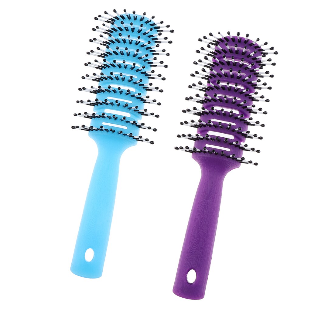 Cepillos de pelo con ventilación antiestática púrpura y azul para extensiones de cabello y pelucas