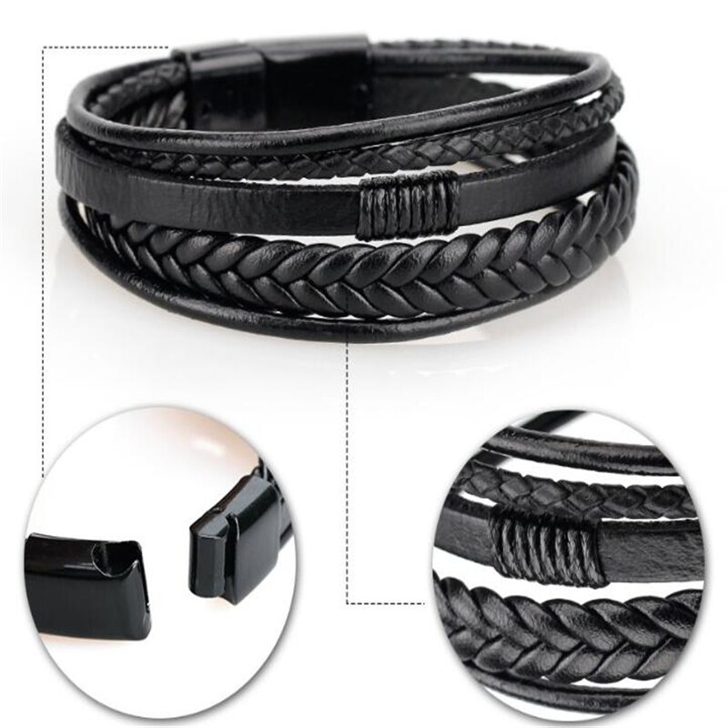 Lederen Armbanden Mannen Rvs Multilayer Gevlochten Touw Armbanden Voor Mannelijke Vrouwelijke Armbanden Sieraden