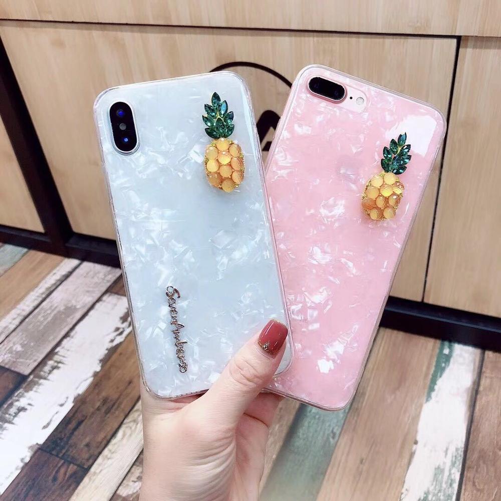 Luxury Rhinestone Pineapple Pearls Phone Case Soft TPU Cover Korea Casing For iPhoneXS MAX 8PLUS 6s 7plus Skin Shell Protection