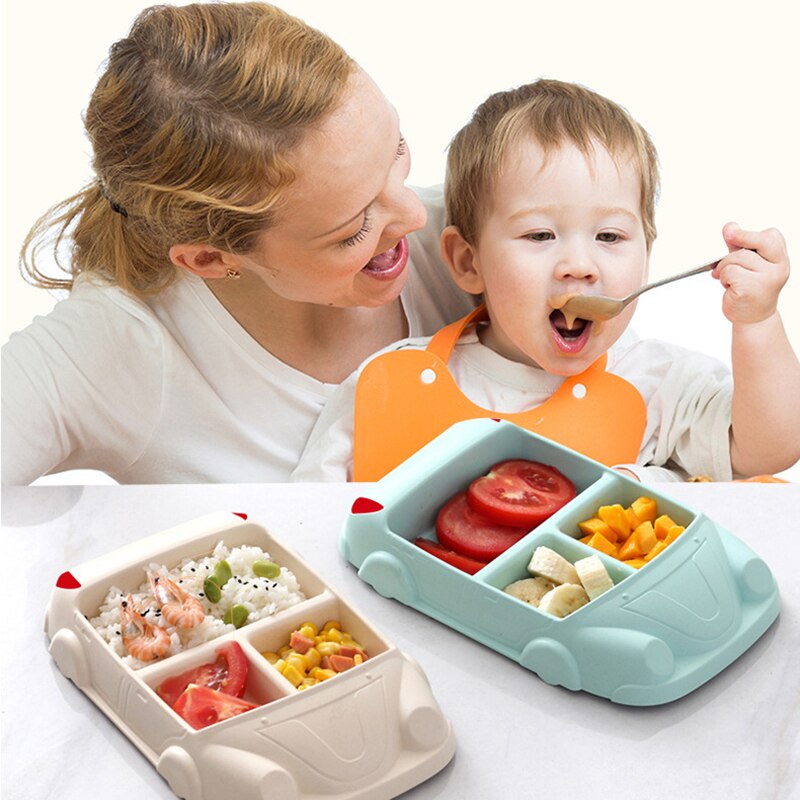 Enfants vaisselle bébé assiette séparée mignon voiture vaisselle dessins animés bébé alimentation ensemble enfants enfant formation vaisselle bambou Fiber