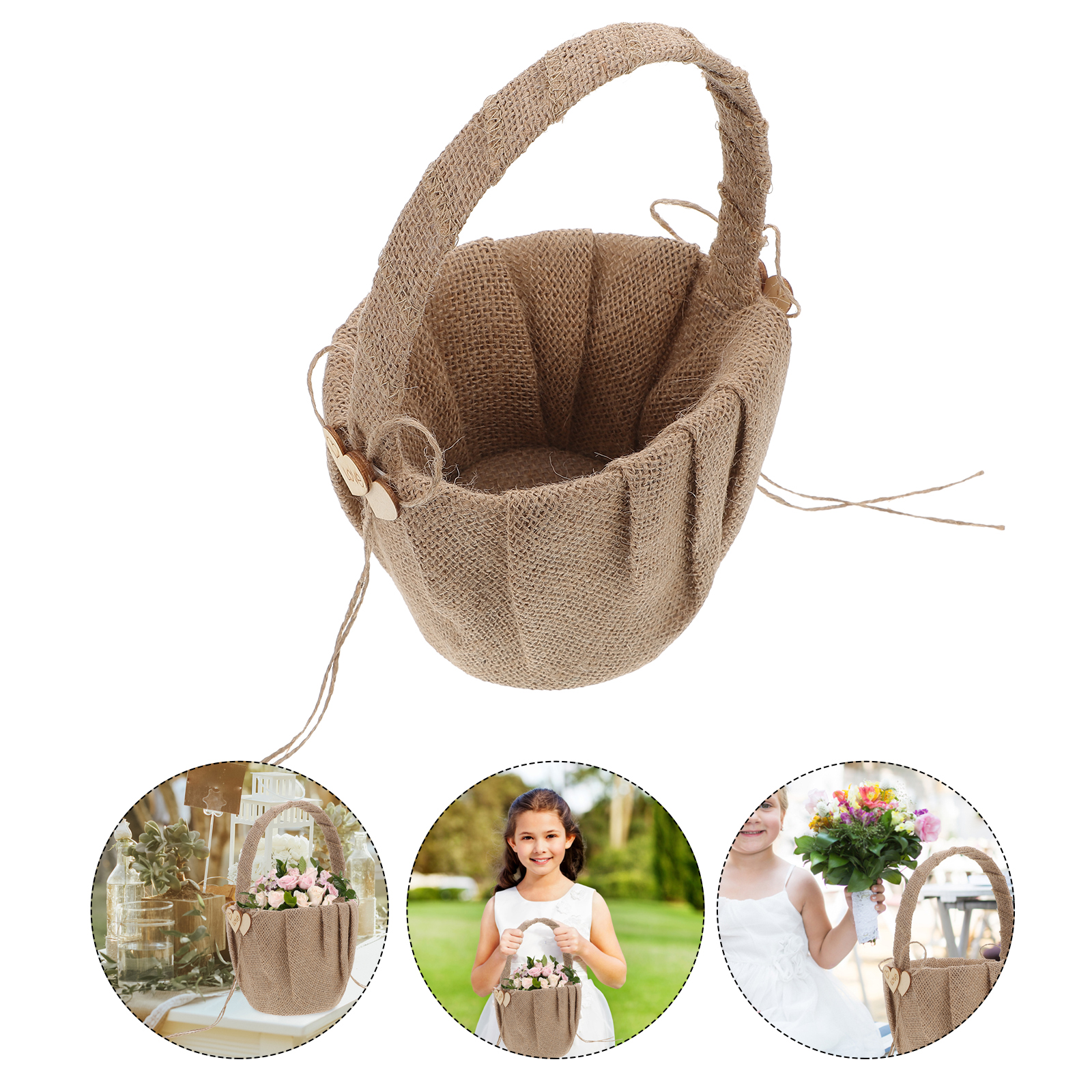 Linen Handheld Storage Basket Wedding Flower Girls Basket Ceremony Basket