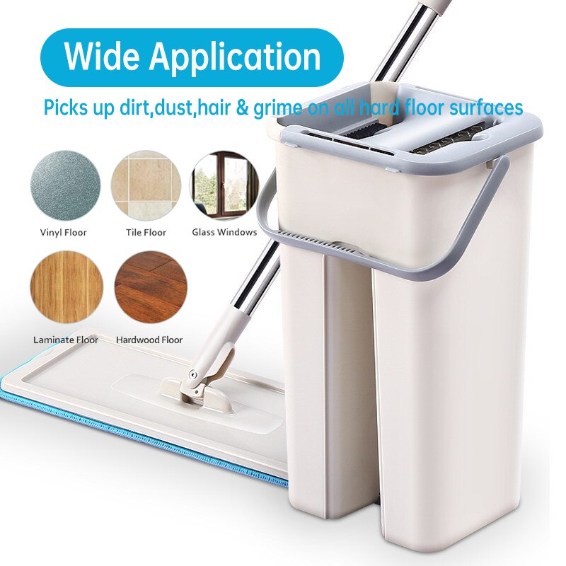 Vloer Mop Met Emmer Schoonmaken Mops Platte Squeeze Mop Emmer Systeem Schoonmaakproducten 360 ° Flexibele Mop Hoofd Met Herbruikbare pads