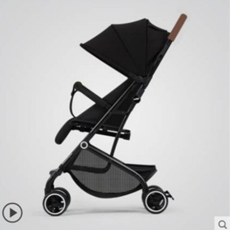 Baby stroller ultra light portable sitting reclining folding simple suspension high landscape children baby bb push umbrella: Black