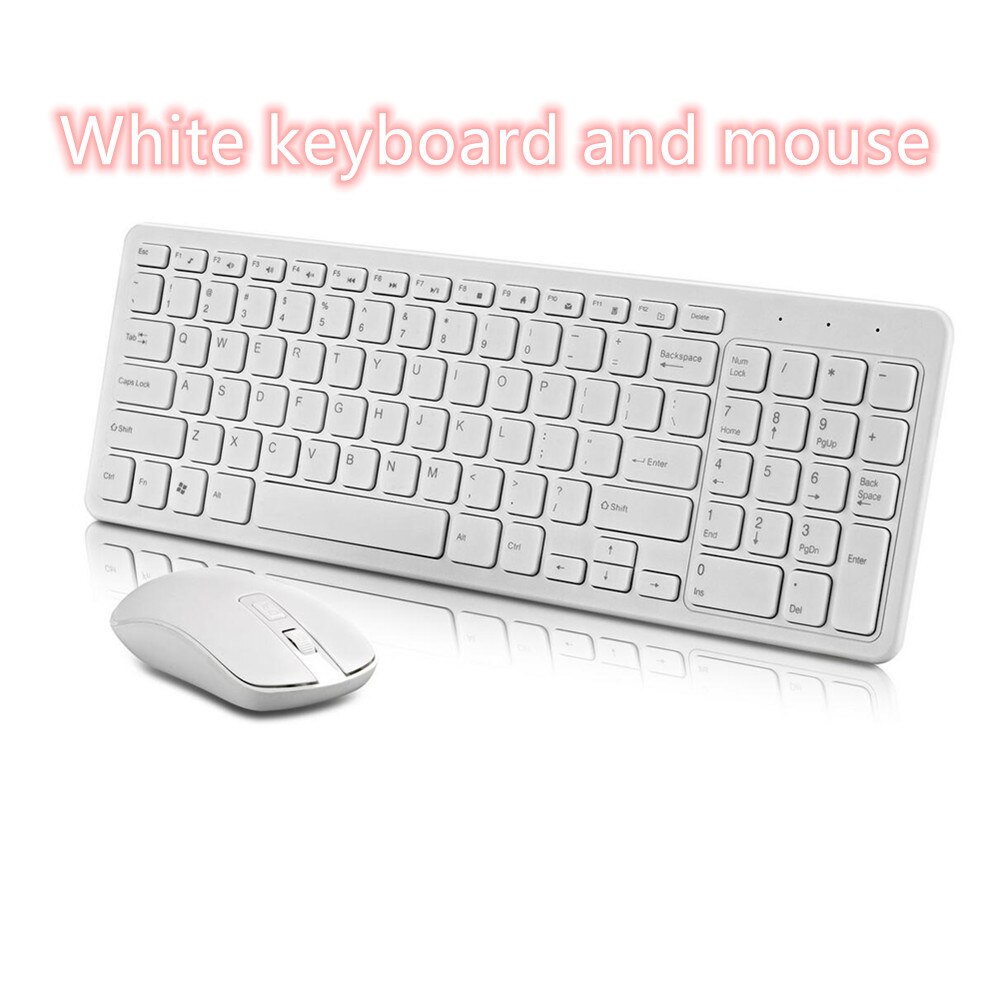 1000 DPI USB optical high-speed 2.4G receiver ultra-thin wireless office gaming keyboard and mouse set, suitable for PC laptops: White suit