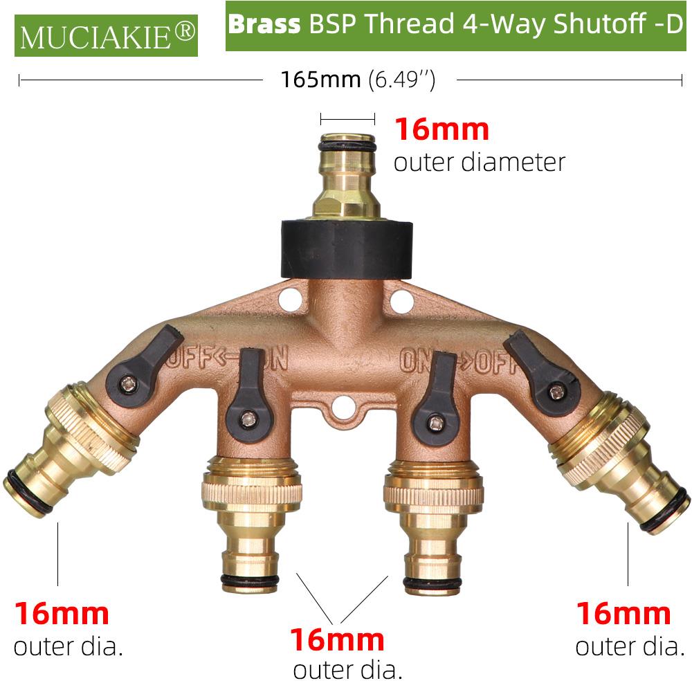 Deviatore per tubo da giardino a 4 gareggiare 100% ottone massiccio con rubinetto esterno filettato deviatore per tubo dell'acqua deviatore valvola in poi-spento indipendente: Dx1pc