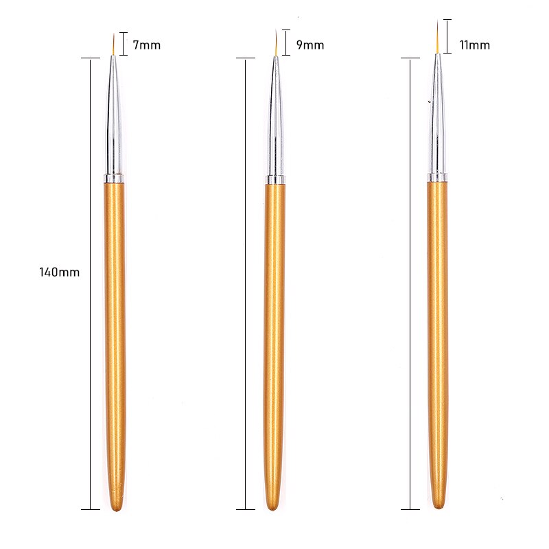 3 Stks/set Nail Art Penselen Liner Tekening Pen Gemengde Ontwerpen Gradiënt Schilderen Lijn Nagellak Gel Manicure Tool: 3 pcs gold