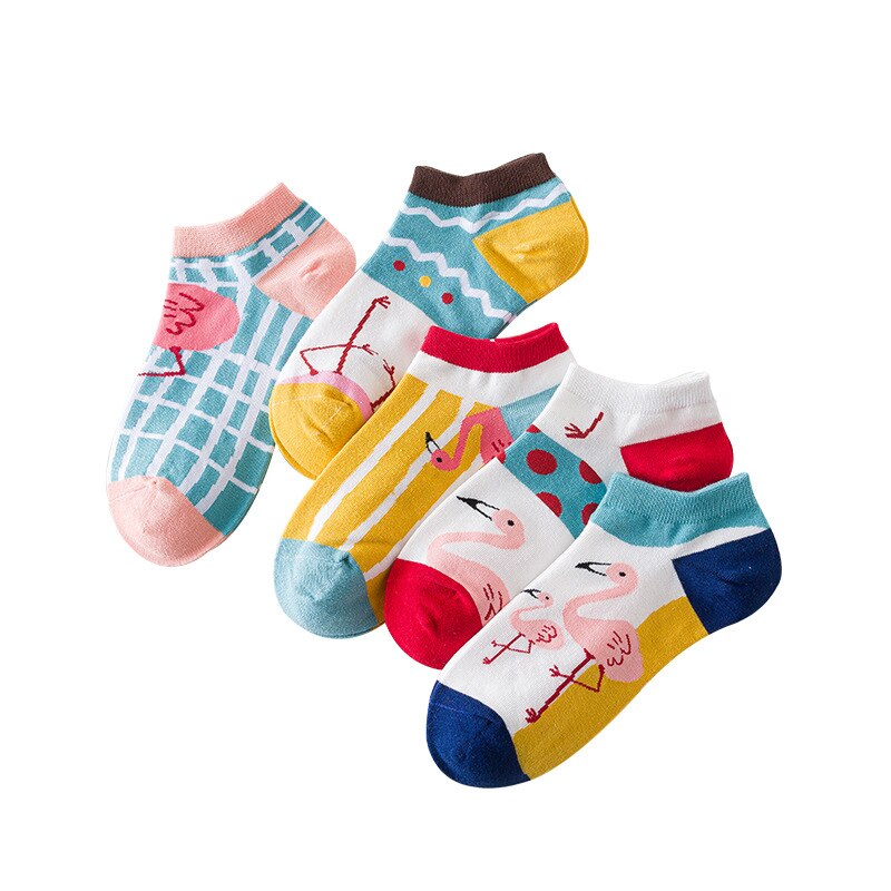 5 Pairs Low Tube Soft Breathable Bouncy Socks Ins Style Ladies Socks Cute Summer Teenager Socks Print Cool Women Socks