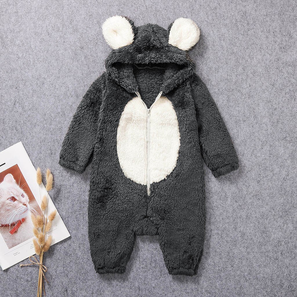 Combinaison à manches longues pour bébés garçons et filles, capuche en molleton avec oreilles de lapin, vêtements d'hiver pour bébés garçons et filles