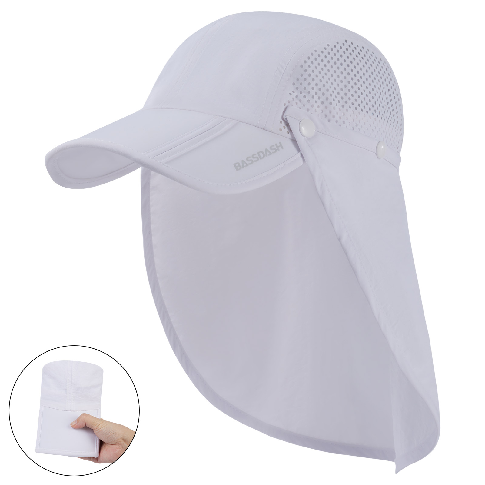 BASSDASH-Chapéu de pesca dobrável com aba removível do pescoço, portátil para homens e mulheres, golfe e caminhada, UPF 50 Plus: Preto