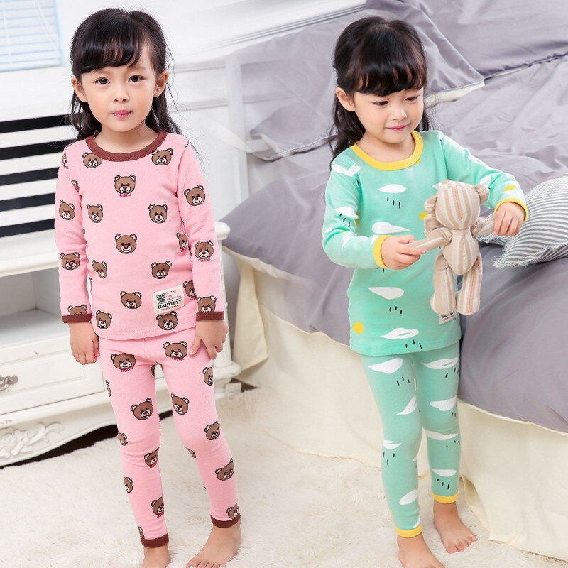 CROAL CHERIE 2 pz Pijama Menino auto Carino di Stampa Termica per Bambini Calzamaglia invernale, intimo termico per Le Ragazze Dei Ragazzi del Cotone Degli Indumenti Da Notte Abbigliamento per Bambini