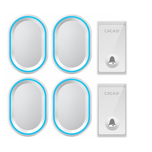 CACAZI – sonnette sans fil à 58 carillons auto-alimentés, 4 niveaux, 80db, 200M, étanche, aucune batterie requise, prise US EU UK, sonnette d'appel à domicile: white 2x4 / L'UA