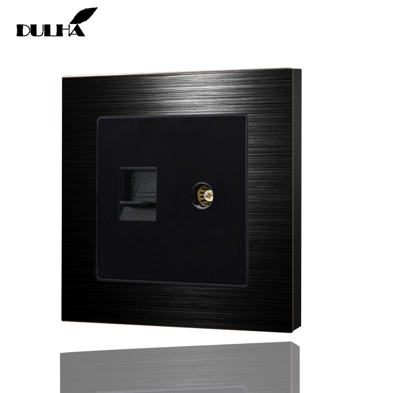 Luxurious Brushed Aluminum Panel Telephone & Television Wall Socket Electrical TV Aerial Socket + RJ11 Jack Plug TEL Outlet