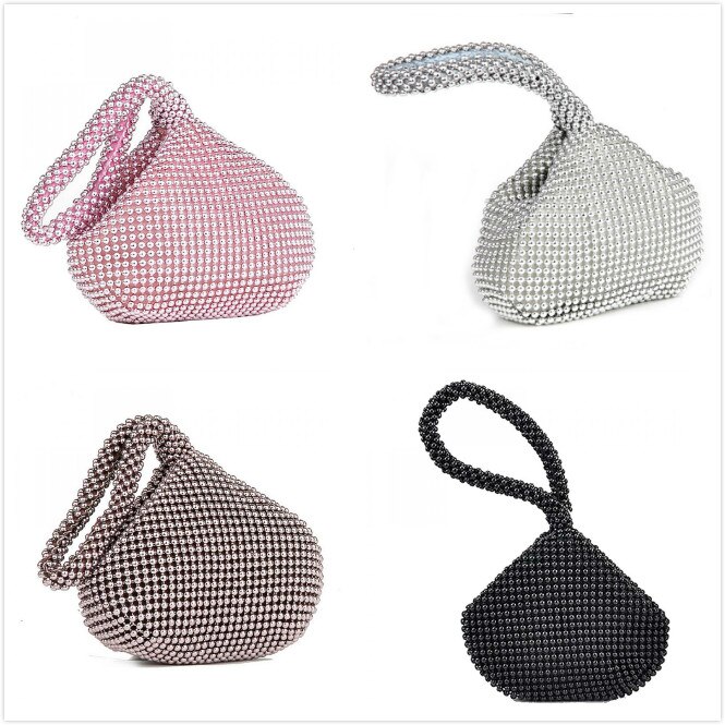 Strassbesetzte damen-clutch aus metall, abendtasche, diamant-handtasche für partys, metallic-stil, auch als hochzeitstasche geeignet, 5 farben, perlenbesatz