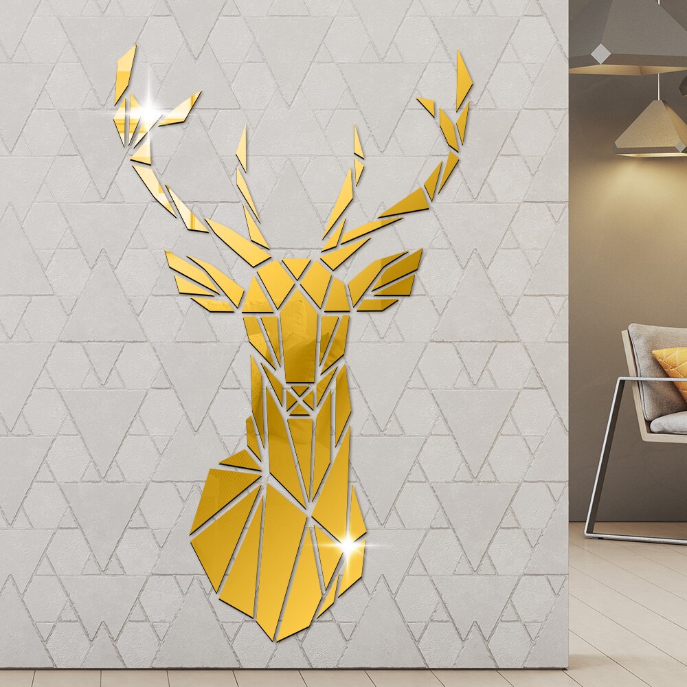 Minimalisme Antler Herten Hoofd Acryl Spiegel Stickers Morden Jagers Home Decoratieve Vrolijk Kerstmis Nieuwjaar Decal