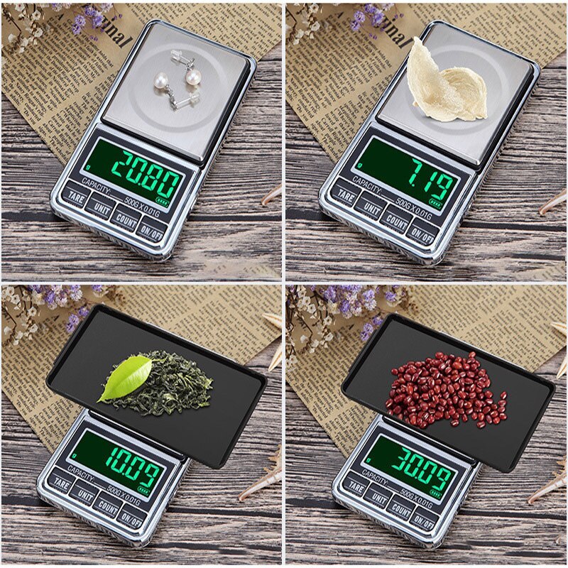 Mini Jewelry Scale USB Charging Pocket Digital Scale 100g/200g/300g/500g 0.1/0.01g Precision Electronic Balance LCD Weight Scale