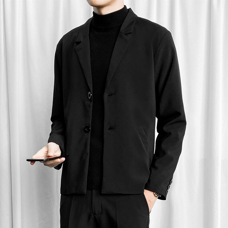 Blazers Men Solid Formal Slim All-match Notched Temperament Male Outwear Korean Style Ulzzang Chic Business Casual Streetwear