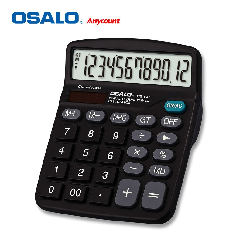 calculator solar dual power environmental ABS plastic 12 - bit display calculator black (solar power + AA battery)