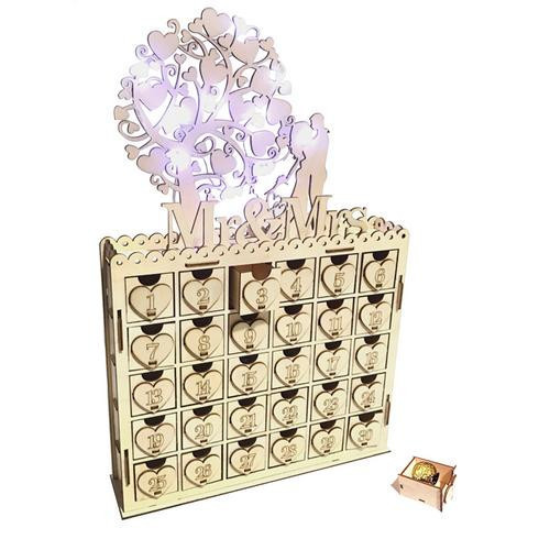 Wooden Bridal Mr&Mrs Advent Calendar 30 Days Countdown Wedding Countdown Table Wooden Decoration Ornament: B