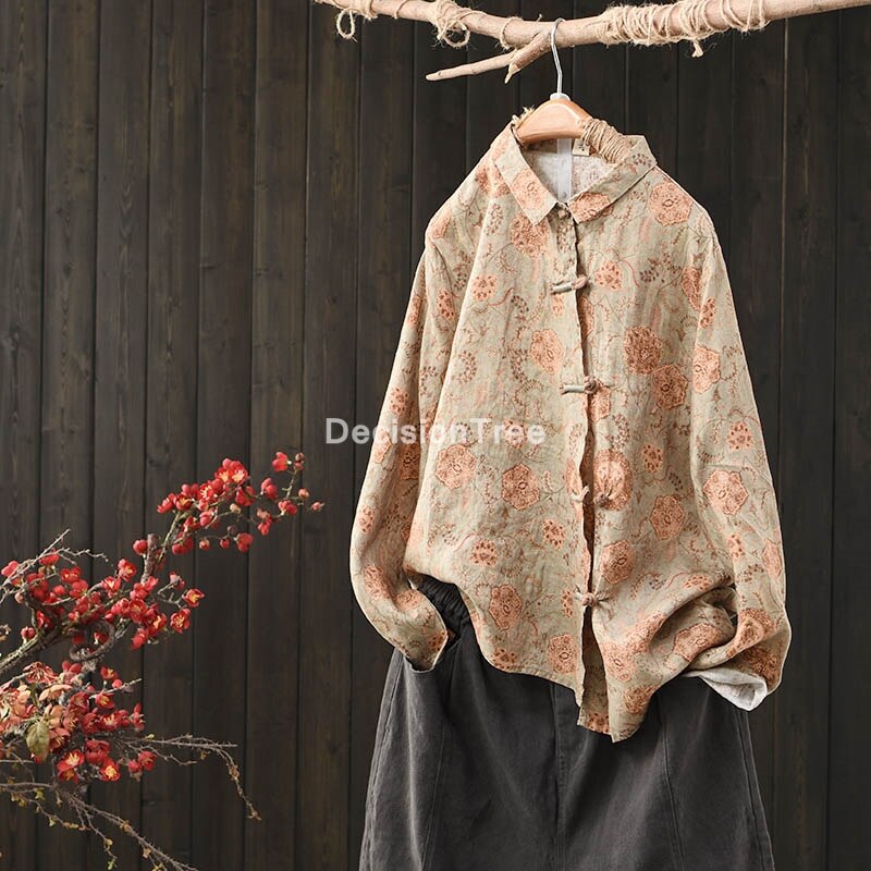 2022 woman traditional chinese clothing top retro flower print hanfu top women tops oriental tang suit chinese blouse: color5