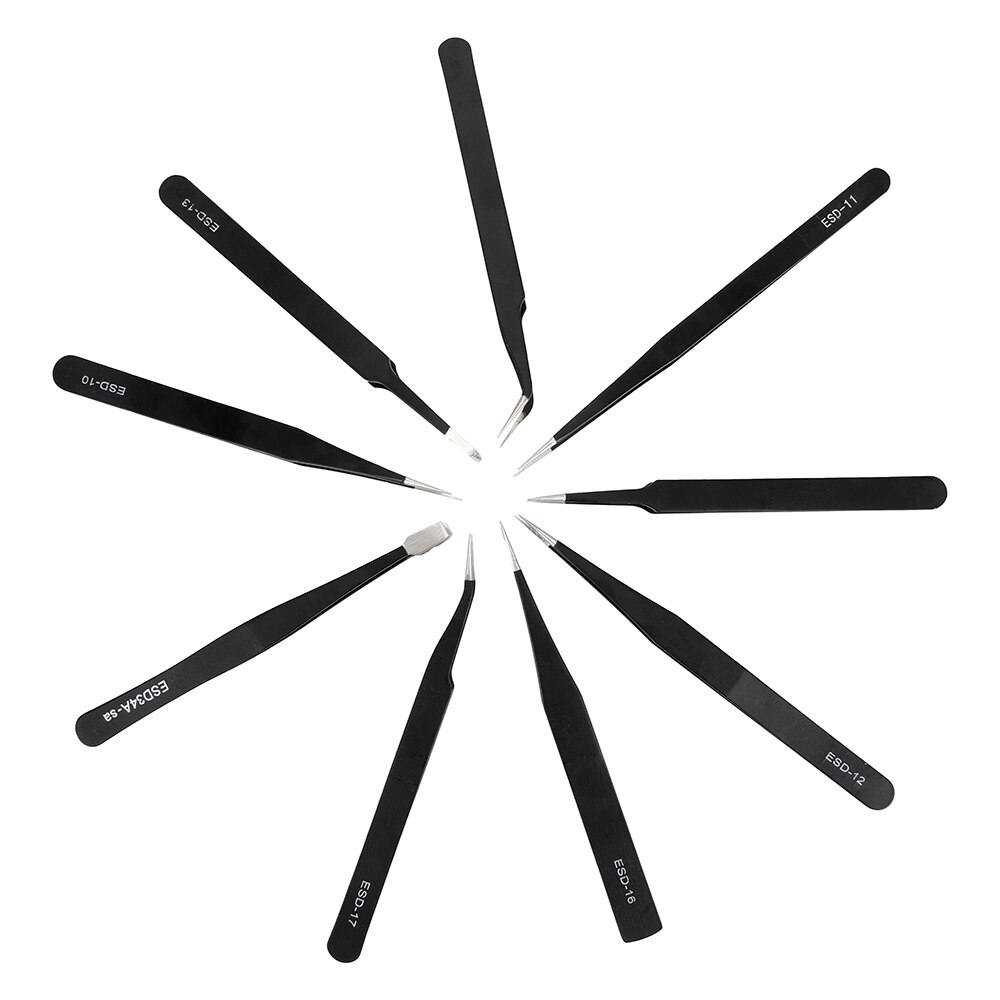 NICEYARD 9 Pcs/Set Precision Repair Tools Kit Anti Static for Electronics Phone Repairing BGA Work Hand Tool ESD Tweezers Set