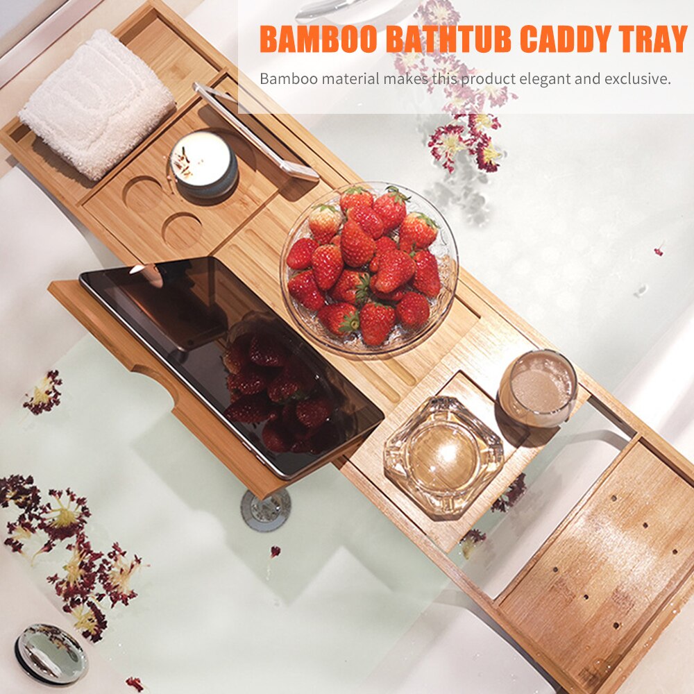 Bad Caddy Lade Bamboe Spa Bad Caddy Organisator Tabletten Houder Boek Winesreading Rack Antislip Bodem Uitschuifbare Zijkanten