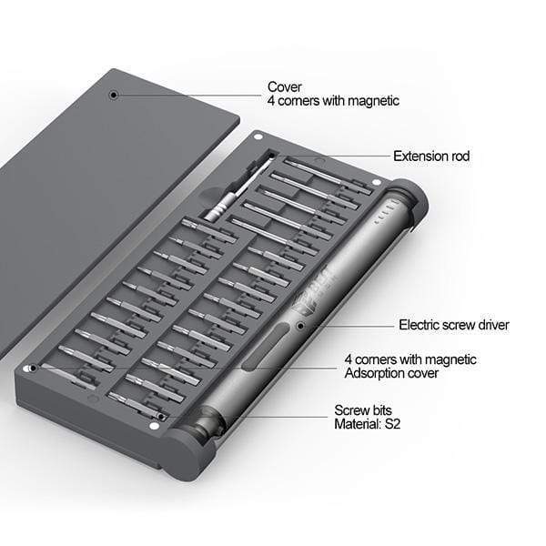 Electric Screwdriver Electrical Precision Screwdriver Kit 2 Gear Torque 400 Screw Rechargeable Magnetic Aluminum Case B
