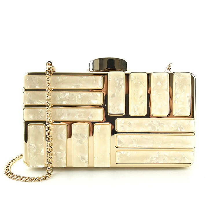 Color Bar Acrylic Evening Bag Crossbody Clutch Purse Rectangle Flap Handbag Box Shining Metal Frame for Party Lady Banquet Club: Champagne