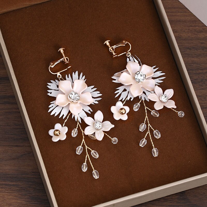 Korean Handmade Flower Crystal Pearls Hairpins Hair Combs Earrings Jewelry Sets for Women Girls Bride Wedding Party