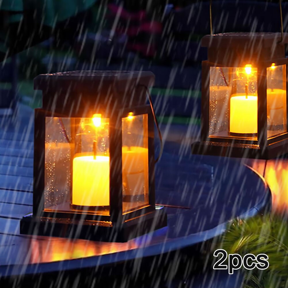 2pcs Solar Candle Hanging Lamp Outdoor LED Light Waterproof Flame Lamp Garden Tree Decor Solar Powered Hanging Candle Lantern