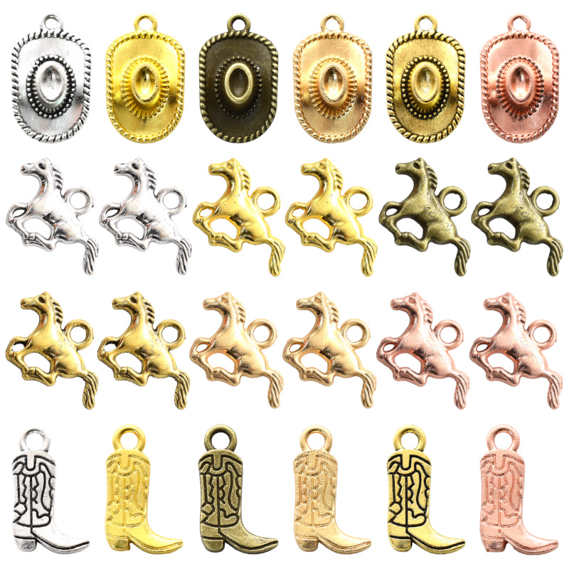 18Pcs Western Cowboy Thema Charms Lichtmetalen Metalen Paard Cowboy Boot Hoed Hanger Voor Diy Armband Ketting Oorbellen Sieraden Maken